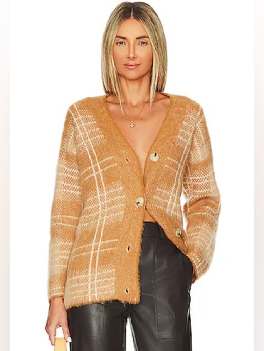 Vince Aloaca Wool Blend Plaid Cardigan in Brown & White M/L Like New